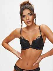 Ann Summers Black Icon Embroidered Padded Plunge Bra - Image 3 of 4