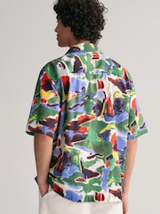 GANT Green Relaxed Cotton Lyocell Print Short Sleeve Shirt - Image 2 of 5
