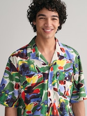 GANT Green Relaxed Cotton Lyocell Print Short Sleeve Shirt - Image 4 of 5
