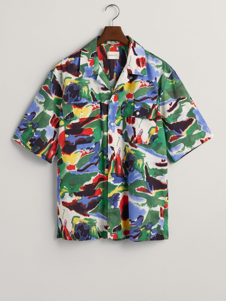 GANT Green Relaxed Cotton Lyocell Print Short Sleeve Shirt - Image 5 of 5