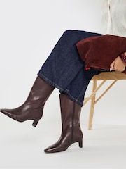 JD Williams Red Leather Heeled Pointed Calf Boots - Image 1 of 4