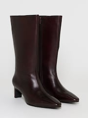 JD Williams Red Leather Heeled Pointed Calf Boots - Image 2 of 4
