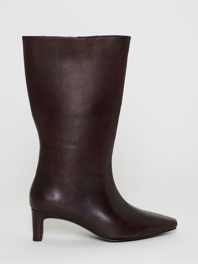 JD Williams Red Leather Heeled Pointed Calf Boots - Image 4 of 4