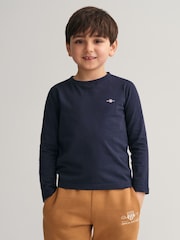 Blau - GANT Langärmeliges T-Shirt mit Schildlogo aus 100% Baumwolle - Bild 1 von 5