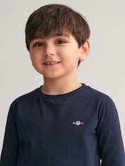Blau - GANT Langärmeliges T-Shirt mit Schildlogo aus 100% Baumwolle - Bild 2 von 5