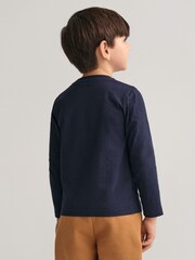 Blau - GANT Langärmeliges T-Shirt mit Schildlogo aus 100% Baumwolle - Bild 3 von 5