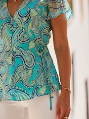Sosandar Blue Angel Fluted Sleeve Slim Wrap Top - Image 5 of 5
