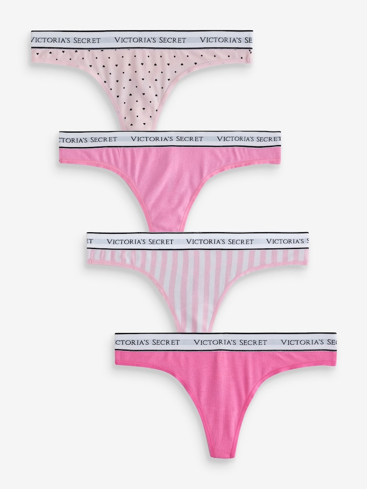 Victoria's Secret Pink Thong Logo 4 Pack Knickers - Image 1 of 7