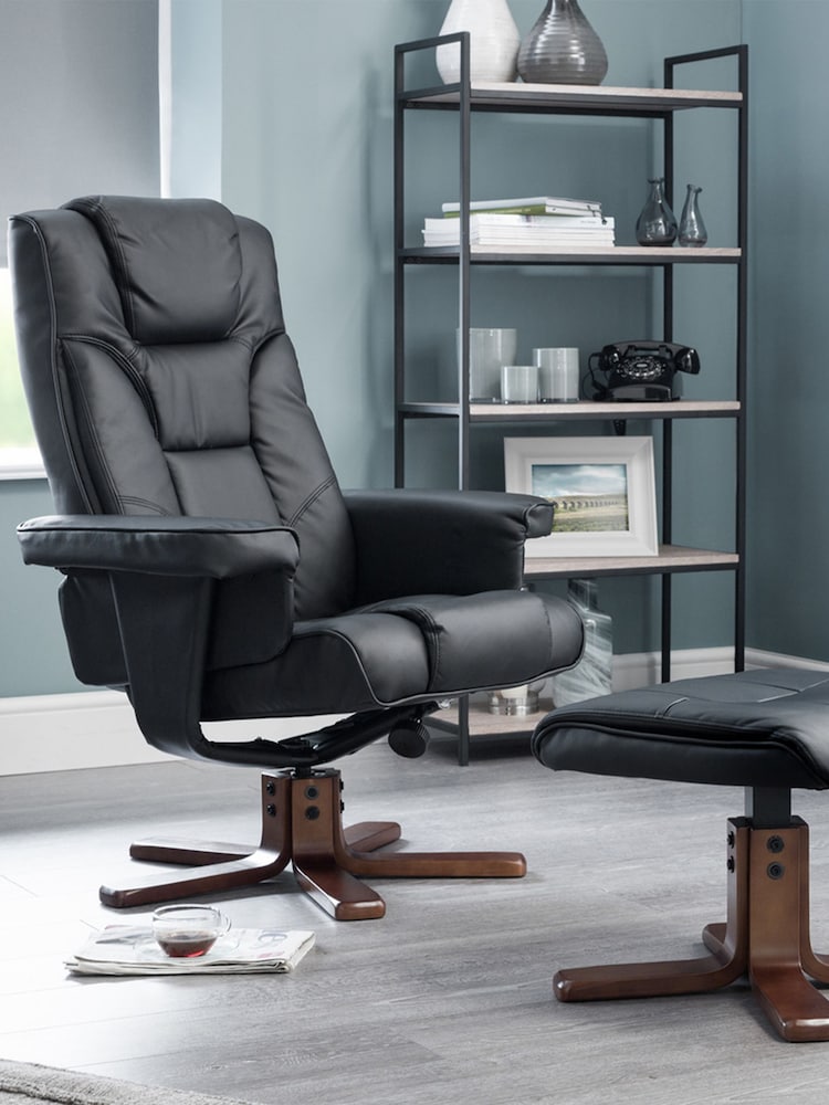 Julian Bowen Black Malmo Swivel Recliner and Stool - Image 1 of 2