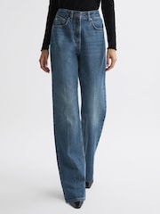 Reiss Mid Blue Hallow High Rise Straight Leg Jeans - Image 1 of 5