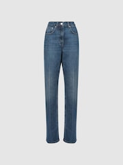 Reiss Mid Blue Hallow High Rise Straight Leg Jeans - Image 2 of 5