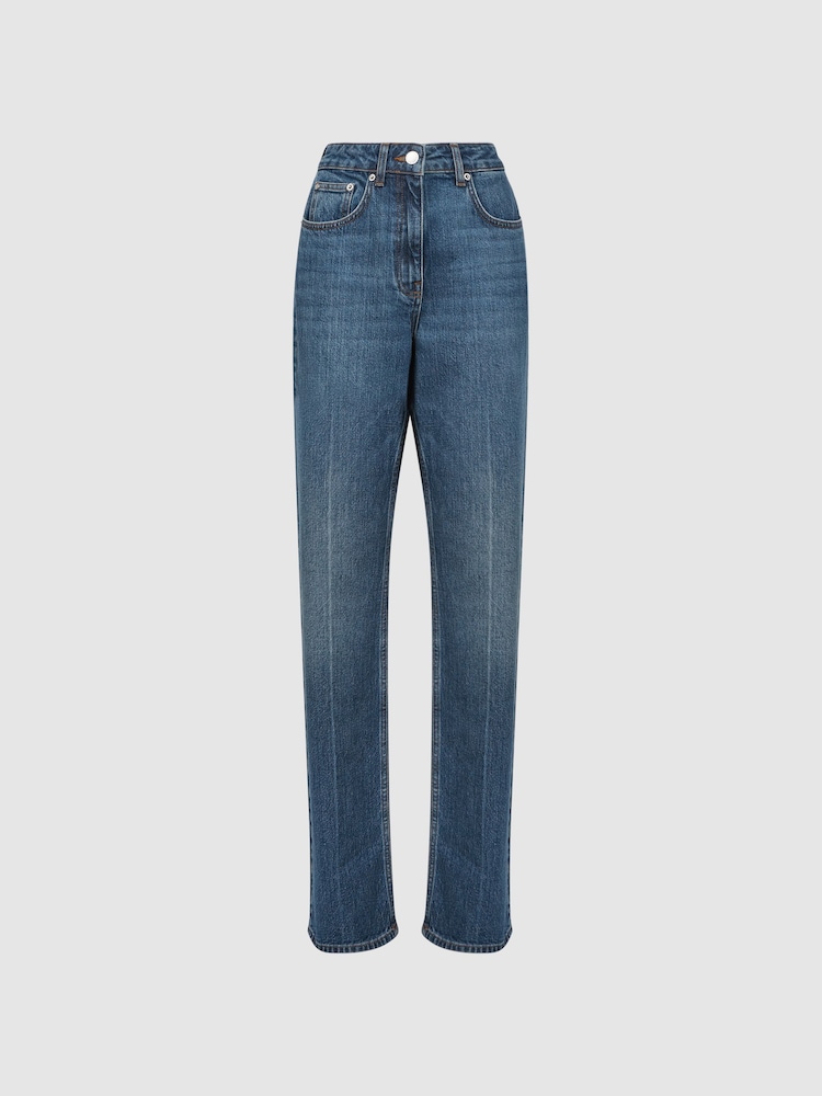 Reiss Mid Blue Hallow High Rise Straight Leg Jeans - Image 2 of 5