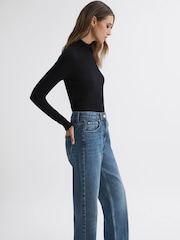 Reiss Mid Blue Hallow High Rise Straight Leg Jeans - Image 4 of 5