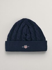GANT Blue Baby Shield Logo Cotton Cable Beanie Hat - Image 1 of 1