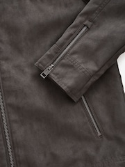 Neutral/Grey Faux Suede Racer Jacket - Image 10 of 12