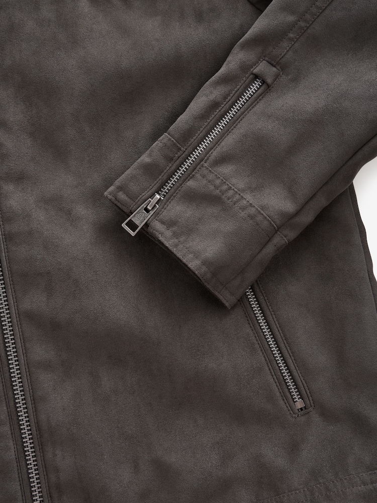 Neutral/Grey Faux Suede Racer Jacket - Image 10 of 12