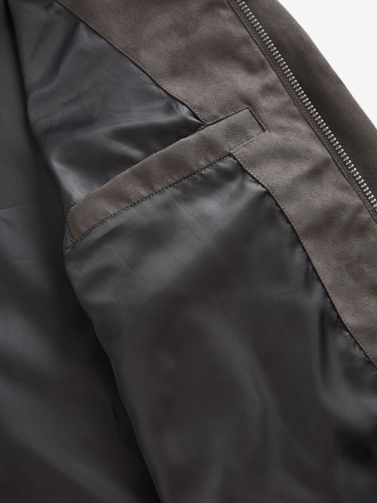 Neutral/Grey Faux Suede Racer Jacket - Image 11 of 12
