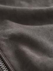 Neutral/Grey Faux Suede Racer Jacket - Image 12 of 12