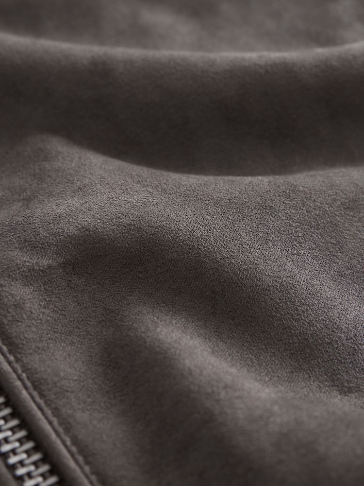 Neutral/Grey Faux Suede Racer Jacket - Image 12 of 12