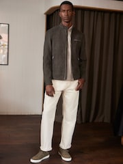 Neutral/Grey Faux Suede Racer Jacket - Image 2 of 12