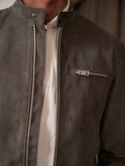 Neutral/Grey Faux Suede Racer Jacket - Image 4 of 12