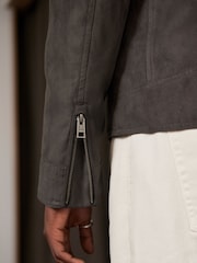 Neutral/Grey Faux Suede Racer Jacket - Image 5 of 12