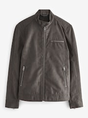 Neutral/Grey Faux Suede Racer Jacket - Image 6 of 12