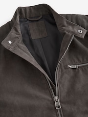 Neutral/Grey Faux Suede Racer Jacket - Image 8 of 12