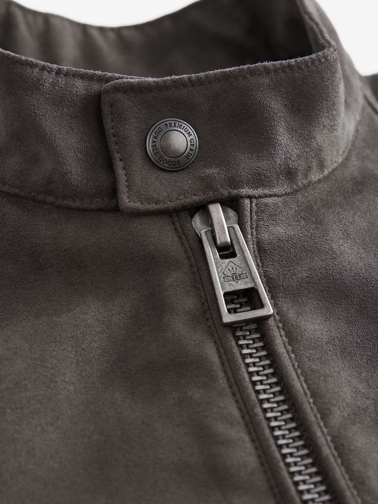 Neutral/Grey Faux Suede Racer Jacket - Image 9 of 12