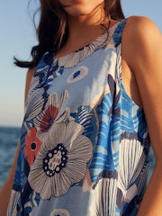 Blue Floral Linen Blend Sleeveless Shift Dress - Image 5 of 7