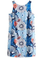 Blue Floral Linen Blend Sleeveless Shift Dress - Image 6 of 7