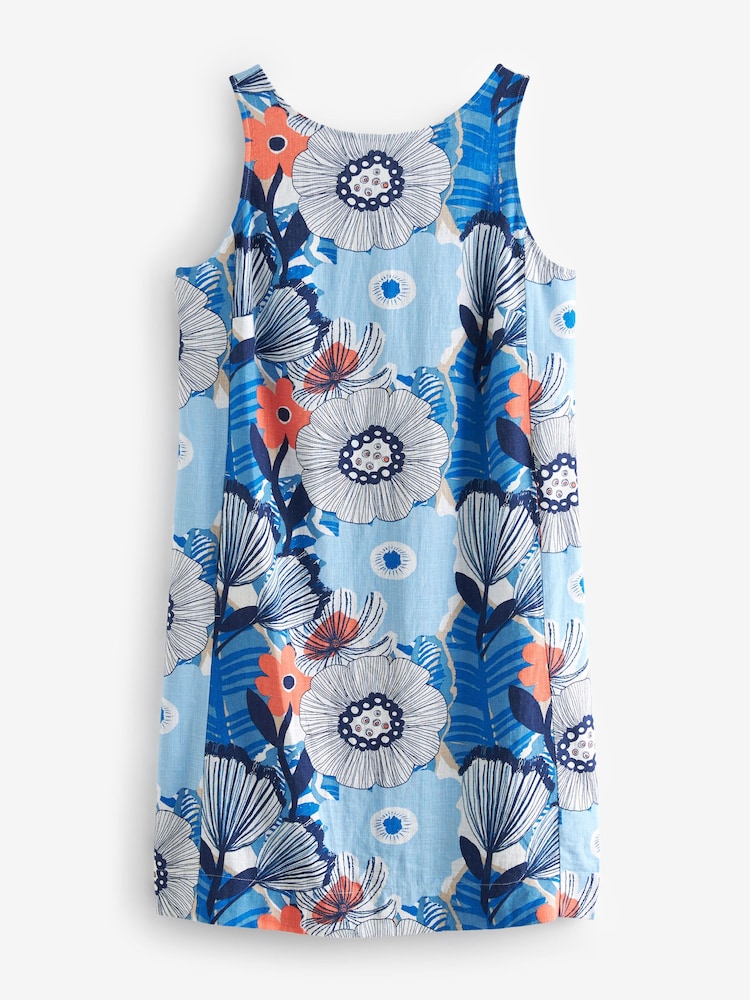 Blue Floral Linen Blend Sleeveless Shift Dress - Image 6 of 6 Blue Floral Linen Blend Sleeveless Shift Dress - Image 6 of 6