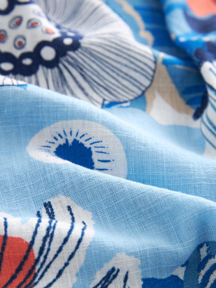 Blue Floral Linen Blend Sleeveless Shift Dress - Image 7 of 7