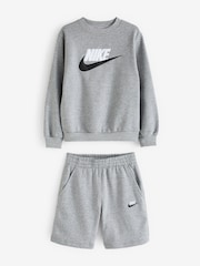 Nike Grey Sweatshirt and Shorts Tracksuit Set - Image 1 of 12