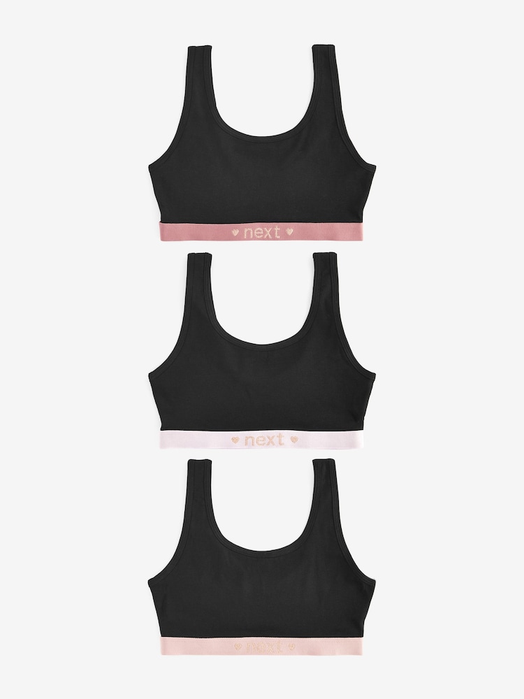 Black Sparkle Elastic Scoop Crop Top 3 Pack (5-16yrs) - Image 1 of 5