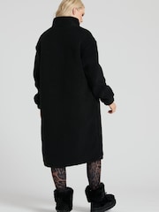 South Beach Black Borg Midi Coat with Contrast Zip - Image 2 of 5