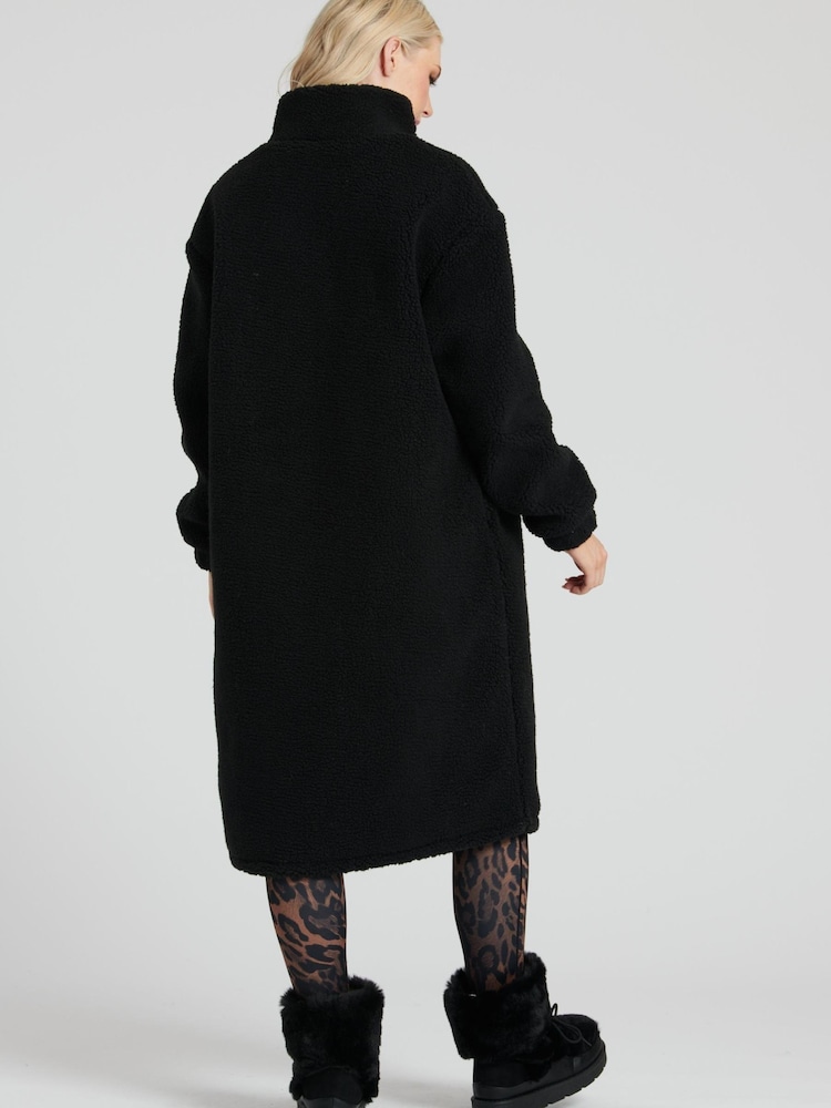South Beach Black Borg Midi Coat with Contrast Zip - Image 2 of 5