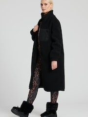 South Beach Black Borg Midi Coat with Contrast Zip - Image 3 of 5