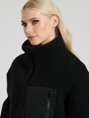 South Beach Black Borg Midi Coat with Contrast Zip - Image 4 of 5