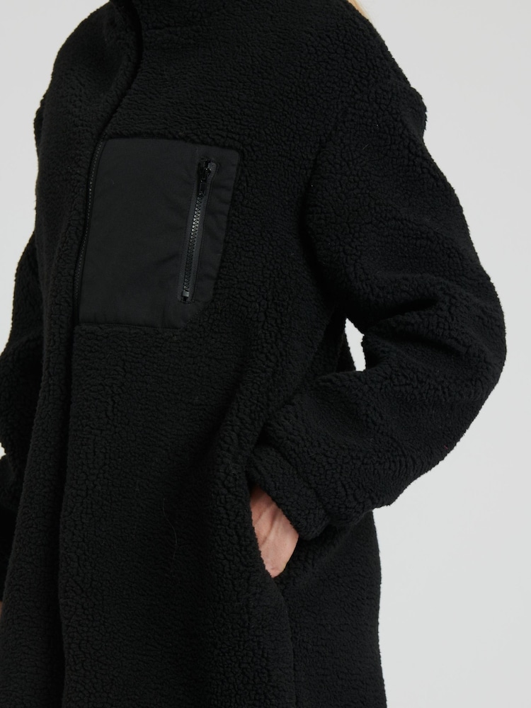 South Beach Black Borg Midi Coat with Contrast Zip - Image 5 of 5