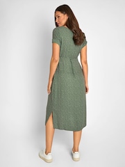 JoJo Maman Bébé Khaki Green Spot Print Button Through V-Neck Maternity Midi Dress - Image 2 of 5