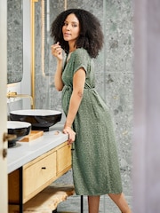 JoJo Maman Bébé Khaki Green Spot Print Button Through V-Neck Maternity Midi Dress - Image 5 of 5