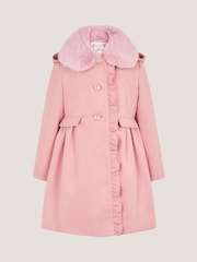 Monsoon Pink Faux Fur Collar Frill Coat - Image 1 of 2