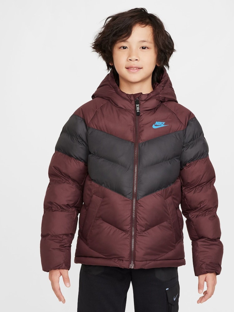 Nike Burgundy Red Synthetic Fill Hooded Jacket - Image 1 of 7