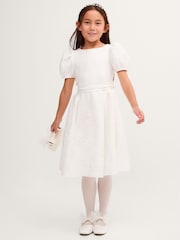 Monsoon Cream Puff Sleeve Floral Embellished Party Dress - Image 1 of 3