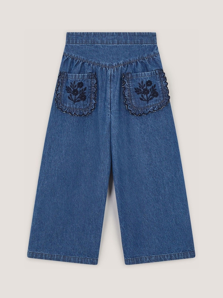 Monsoon Blue Embroidered Pocket Chambray Trousers - Image 2 of 3