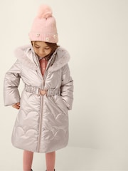 Krem - Monsoon Metallic Med belte Puffer Coat - Bilde 1 av 3