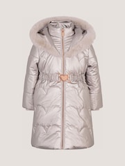 Krem - Monsoon Metallic Med belte Puffer Coat - Bilde 2 av 3