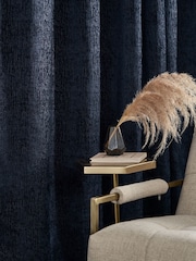 Blue Navy Heavyweight Chenille Eyelet Lined Curtains - Image 2 of 5