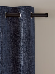Blue Navy Heavyweight Chenille Eyelet Lined Curtains - Image 6 of 7